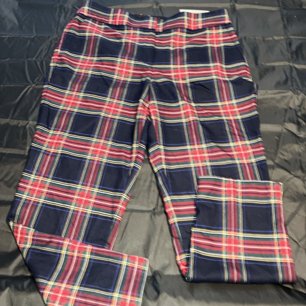 NWT Talbots Classic Red Multicolored Plaid Wool Blend Hampshire Ankle  Pants 14